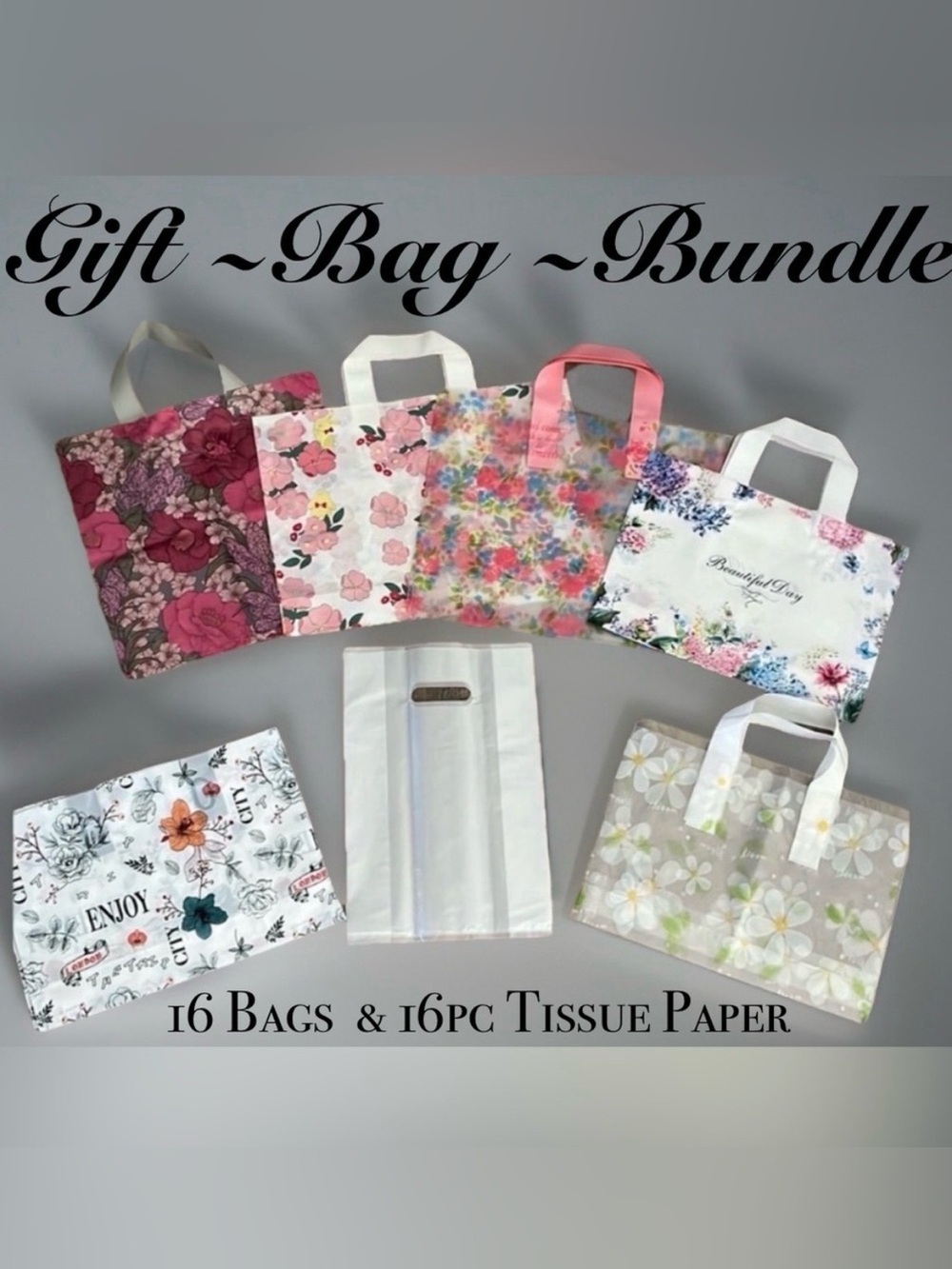 Gift Bag Set 16pcs Elegant Floral with Tissue Paper ~New~